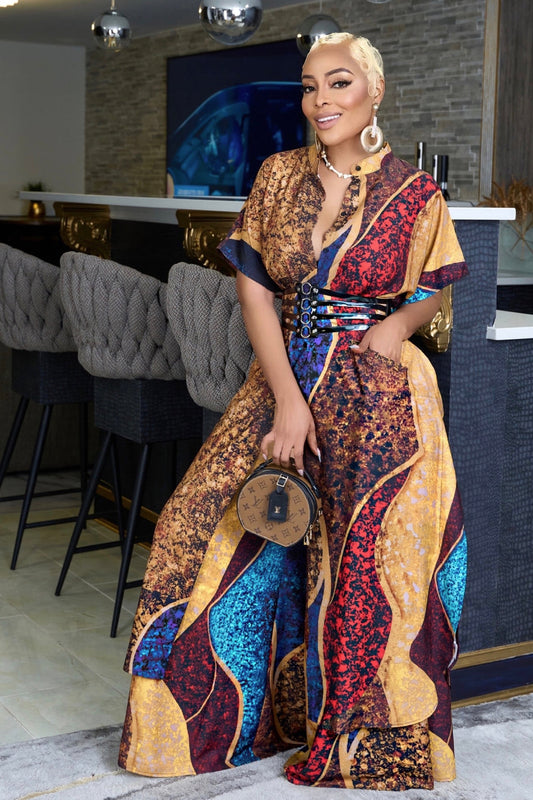 ROYALTY PRINTED WIDE PANTS SET