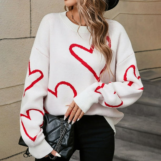 LOVE HEART PATTERN JUMPER (WHITE)