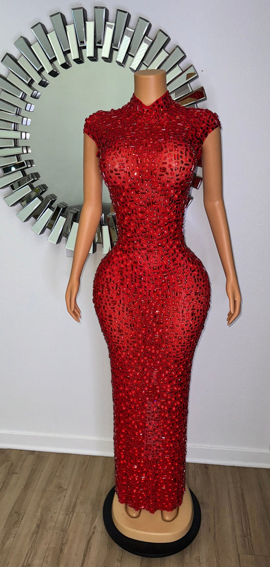 CRYSTAL QUEEN DRESS IN RED