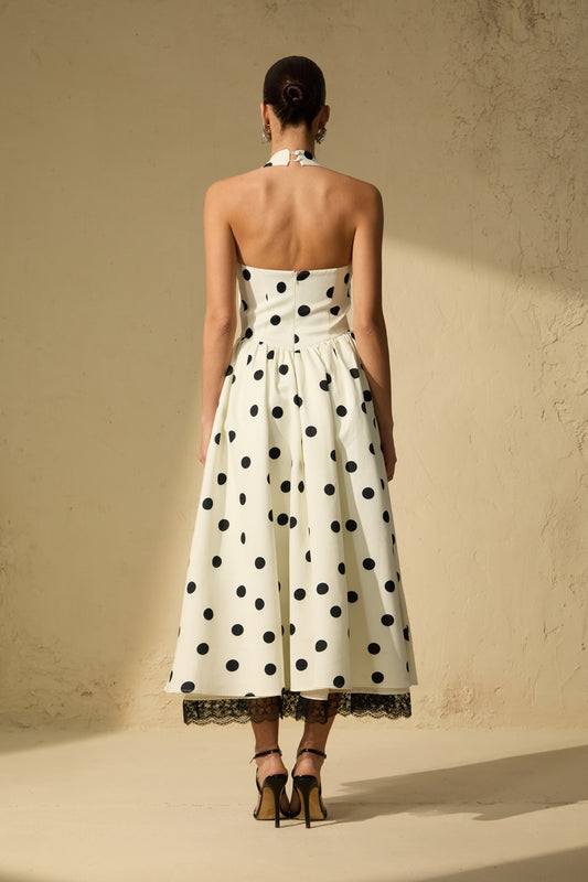 MONROE NOIR POLKA HALTER DRESS