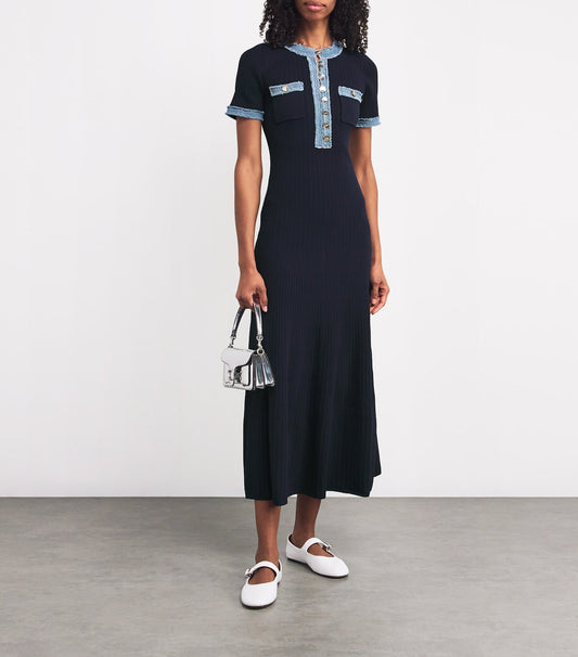 SHENAIE KNITTED DRESS IN BLUE/BLACK
