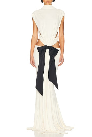 MARIE WHITE BOWKNOT CUT-OUT MAXI DRESS