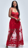 “LACE DESIGE” MAXI DRESS (Red)