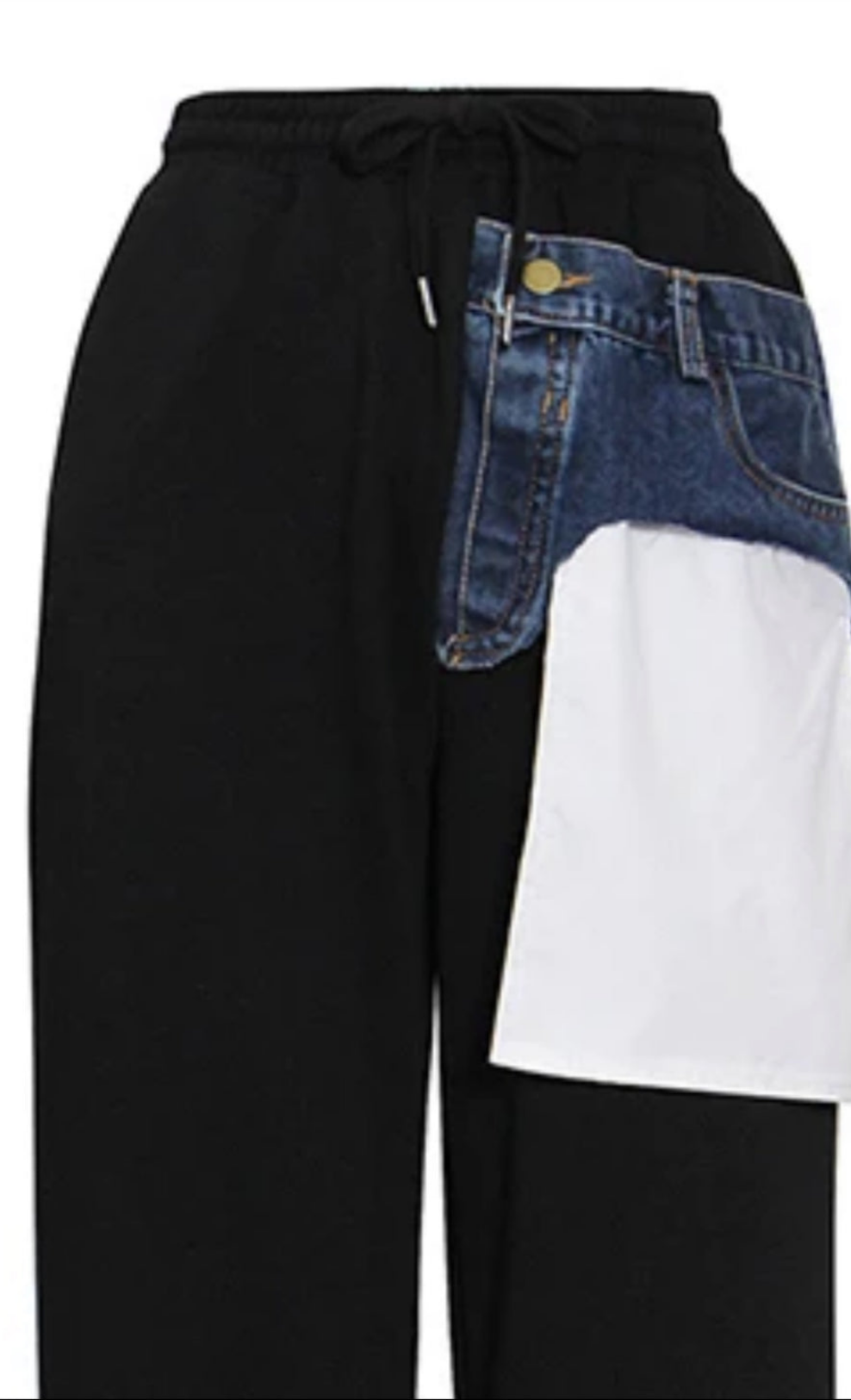 “Denim Patch” Black Pants