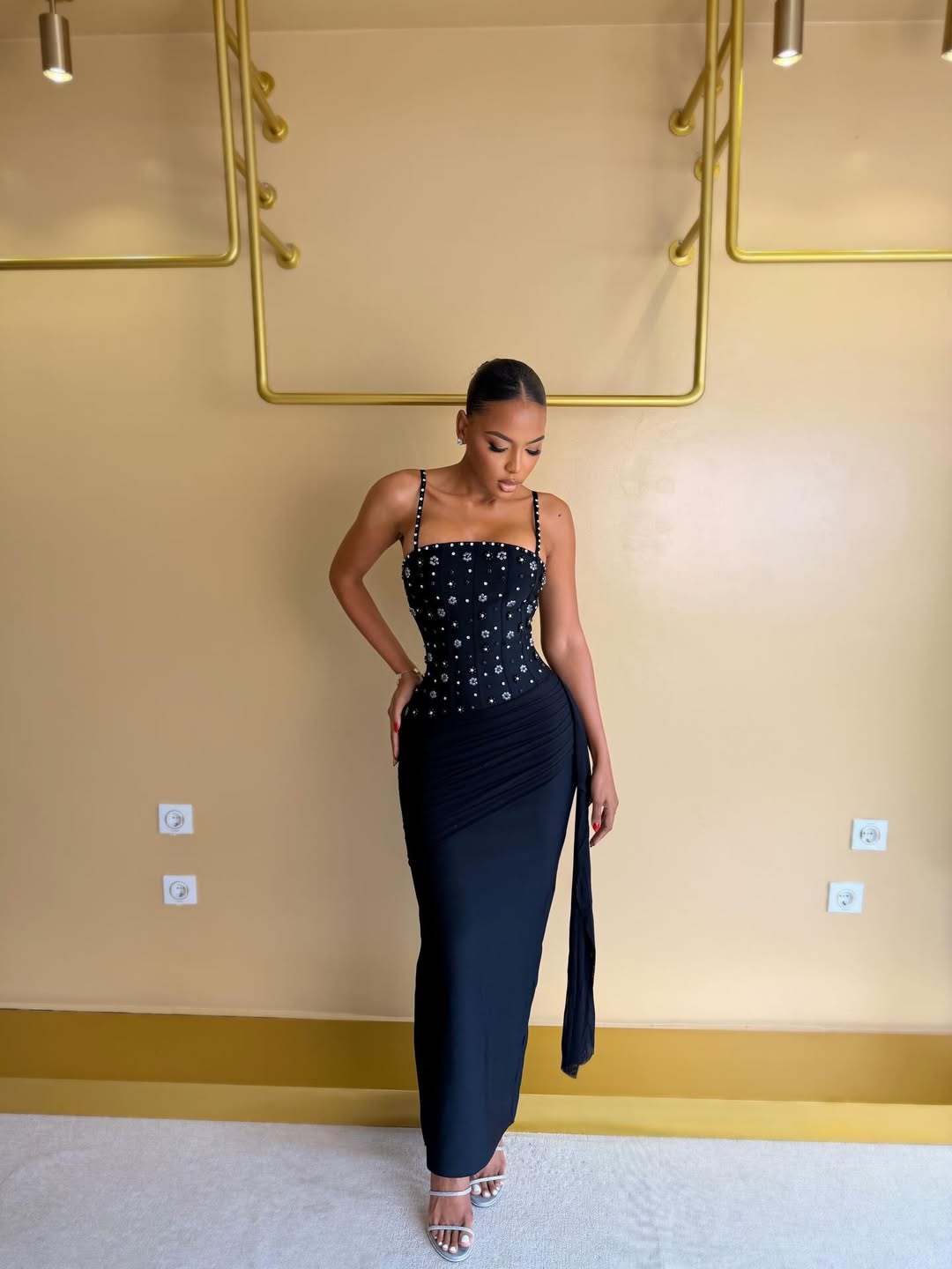 NOIR BLOOM CRYSTAL MAXI DRESS