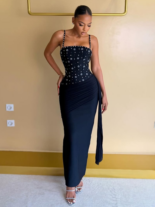 NOIR BLOOM CRYSTAL MAXI DRESS