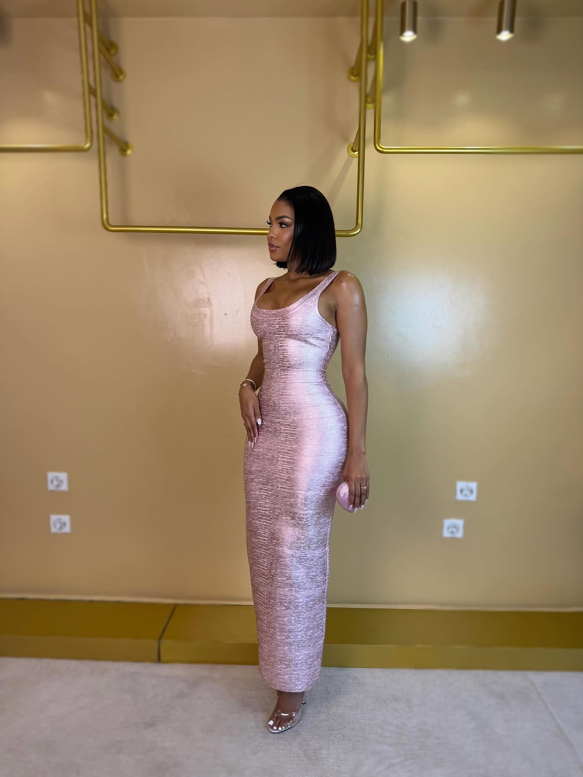 AURELIA PINK BANDAGE MAXI DRESS