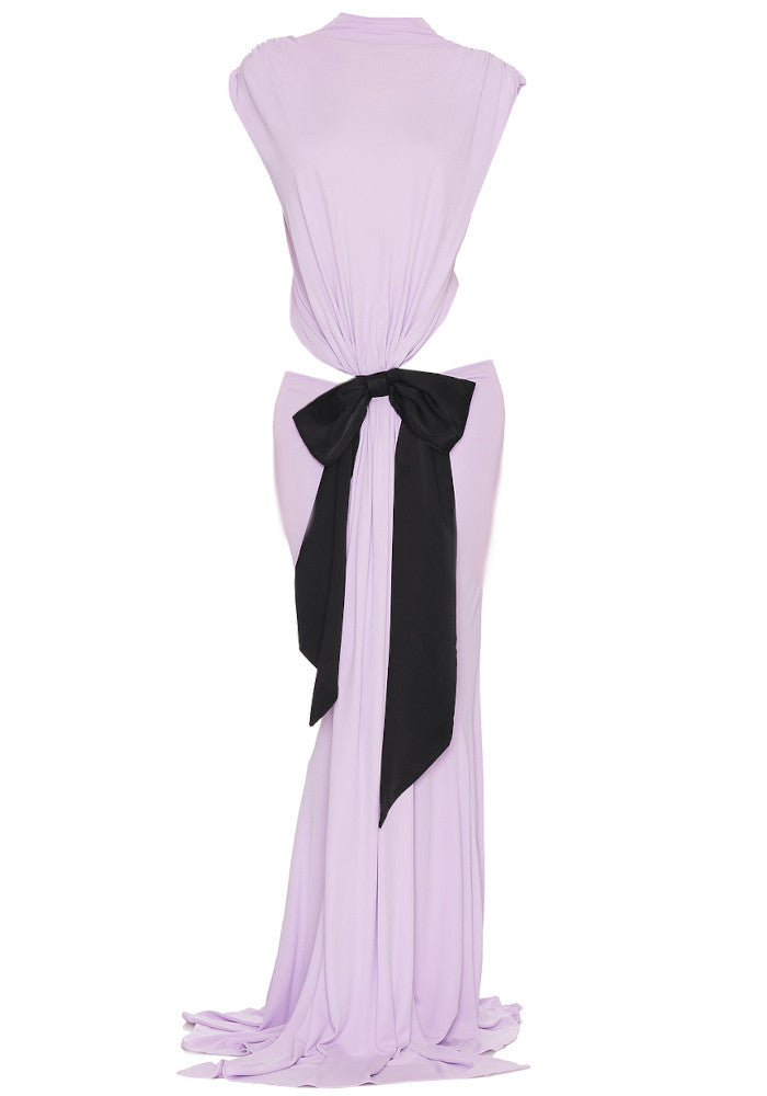 MARIE PURPLE BOWKNOT CUT-OUT MAXI DRESS