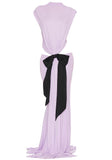 MARIE PURPLE BOWKNOT CUT-OUT MAXI DRESS