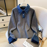 HARPER DENIM COLLAR KNIT SWEATER (Neutral)