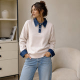 HARPER DENIM COLLAR KNIT SWEATER (NEUTRAL)