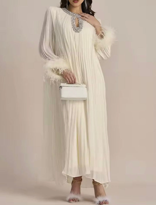 DIAMANTE FEATHERED MAXI DRESS