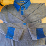 HARPER DENIM COLLAR KNIT SWEATER (Light Grey)