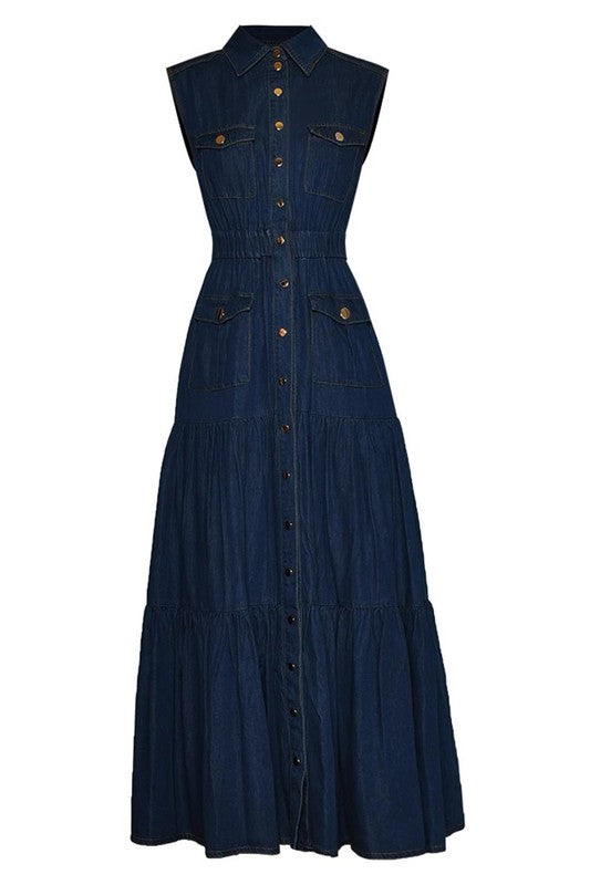 Cargo Denim Maxi Dress