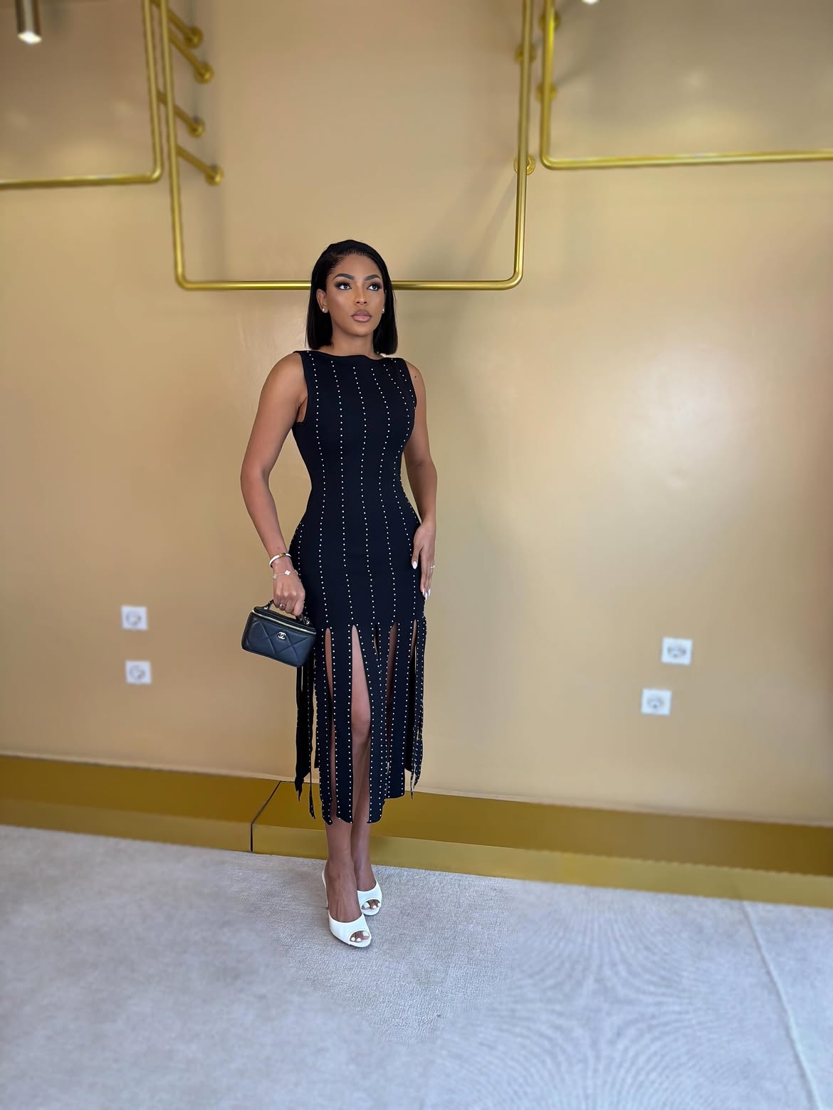NOIR PEARL FRINGE MAXI DRESS
