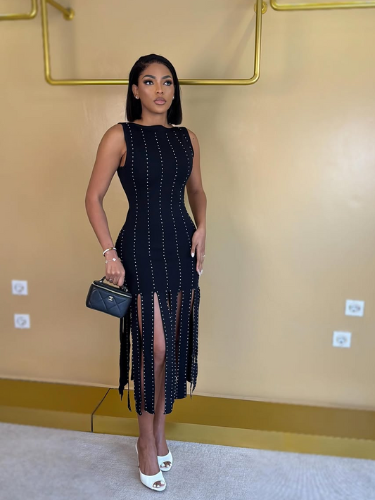 NOIR PEARL FRINGE MAXI DRESS