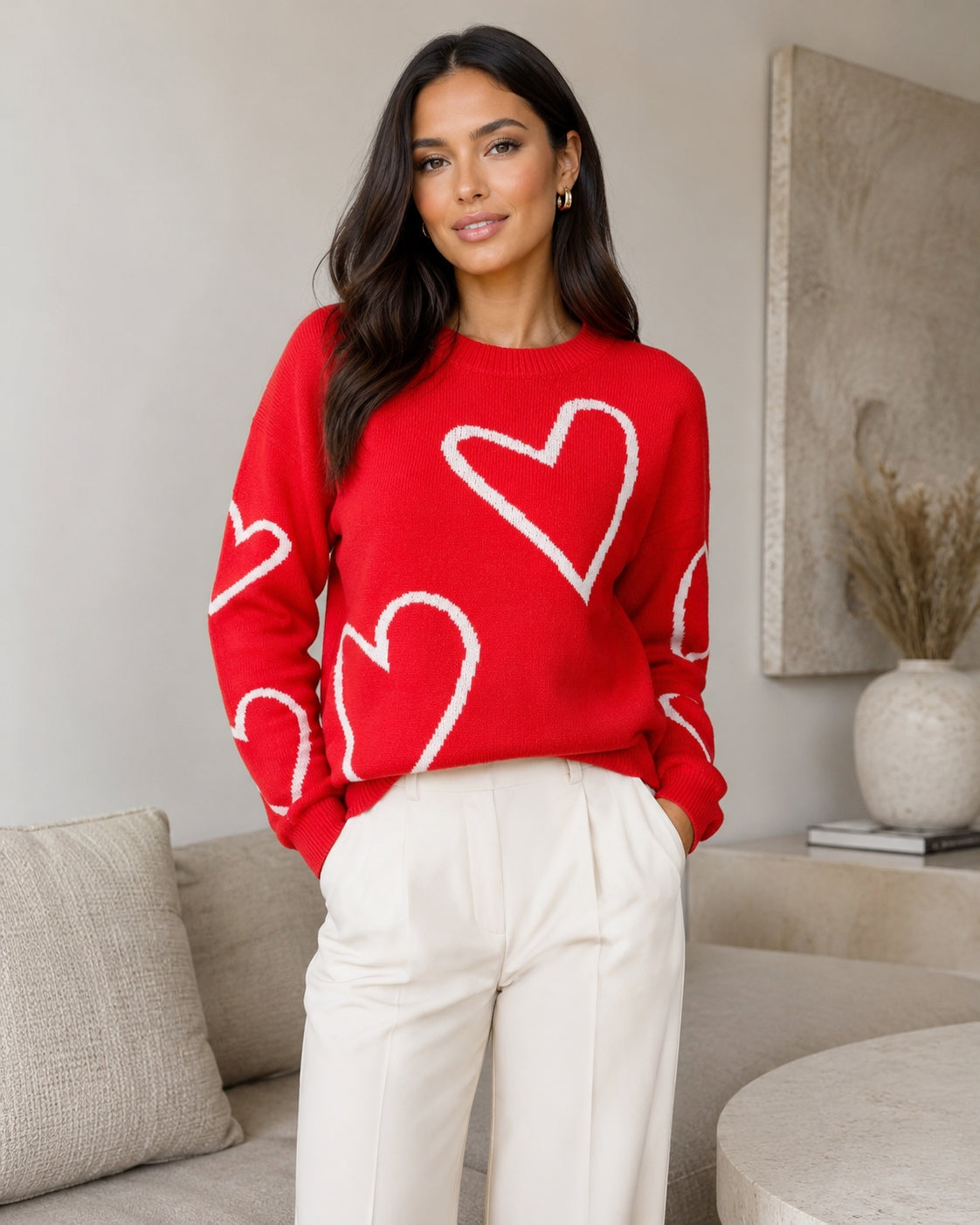 LOVE HEART PATTERN JUMPER (RED)