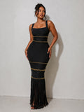 SOLARA TASSEL BANDAGE GOWN IN BLACK