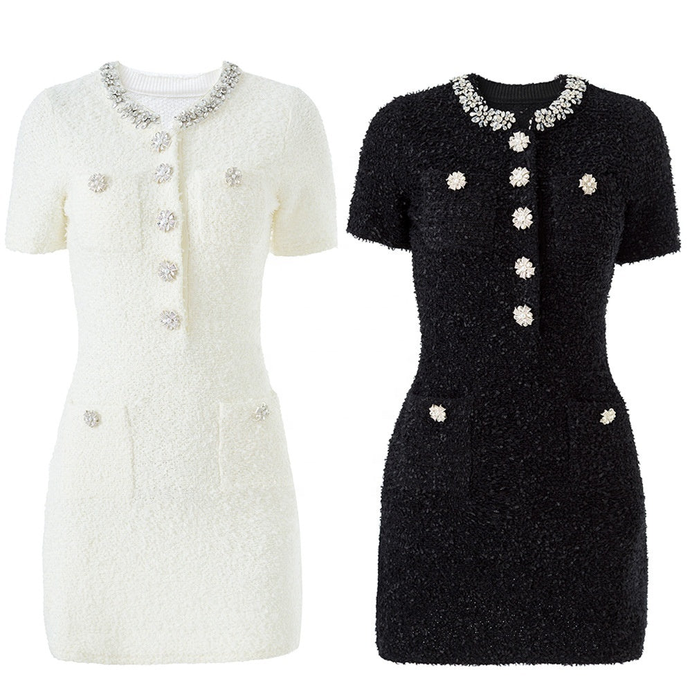 JEWEL TWEED MINI DRESS (WHITE)