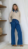 HARPER DENIM COLLAR KNIT SWEATER (Neutral)