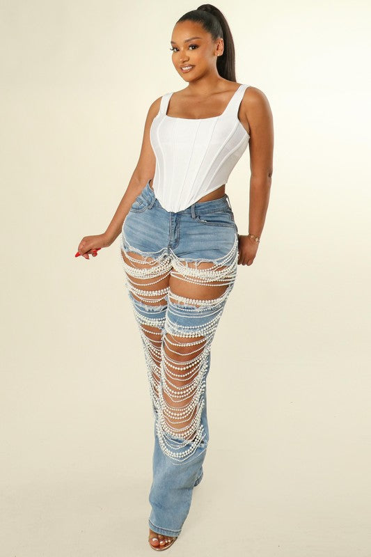 CUTOUT DISRESSED JEANS