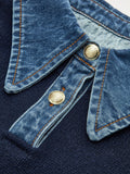 HARPER DENIM COLLAR KNIT SWEATER (Navy)