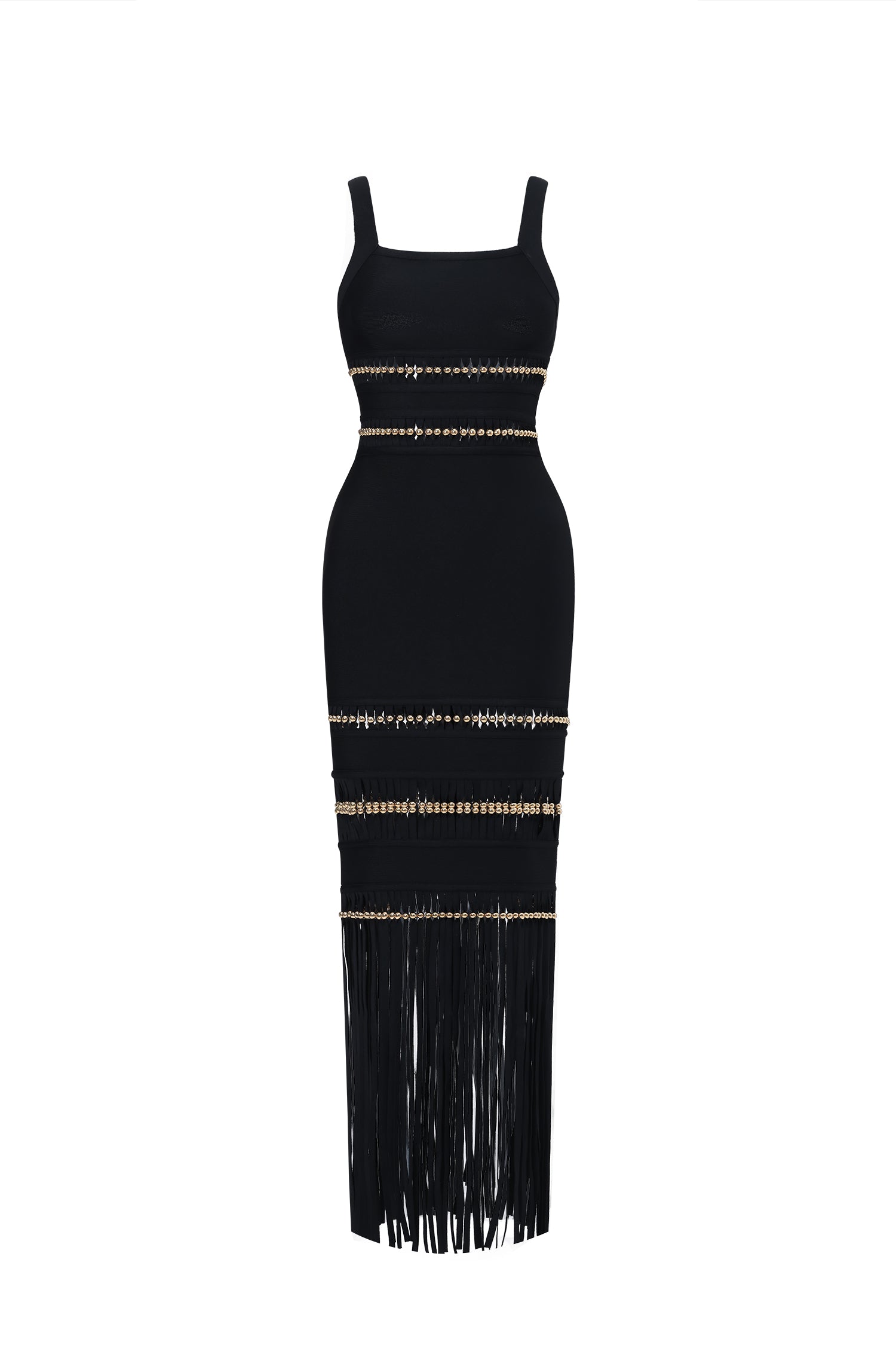 SOLARA TASSEL BANDAGE GOWN IN BLACK