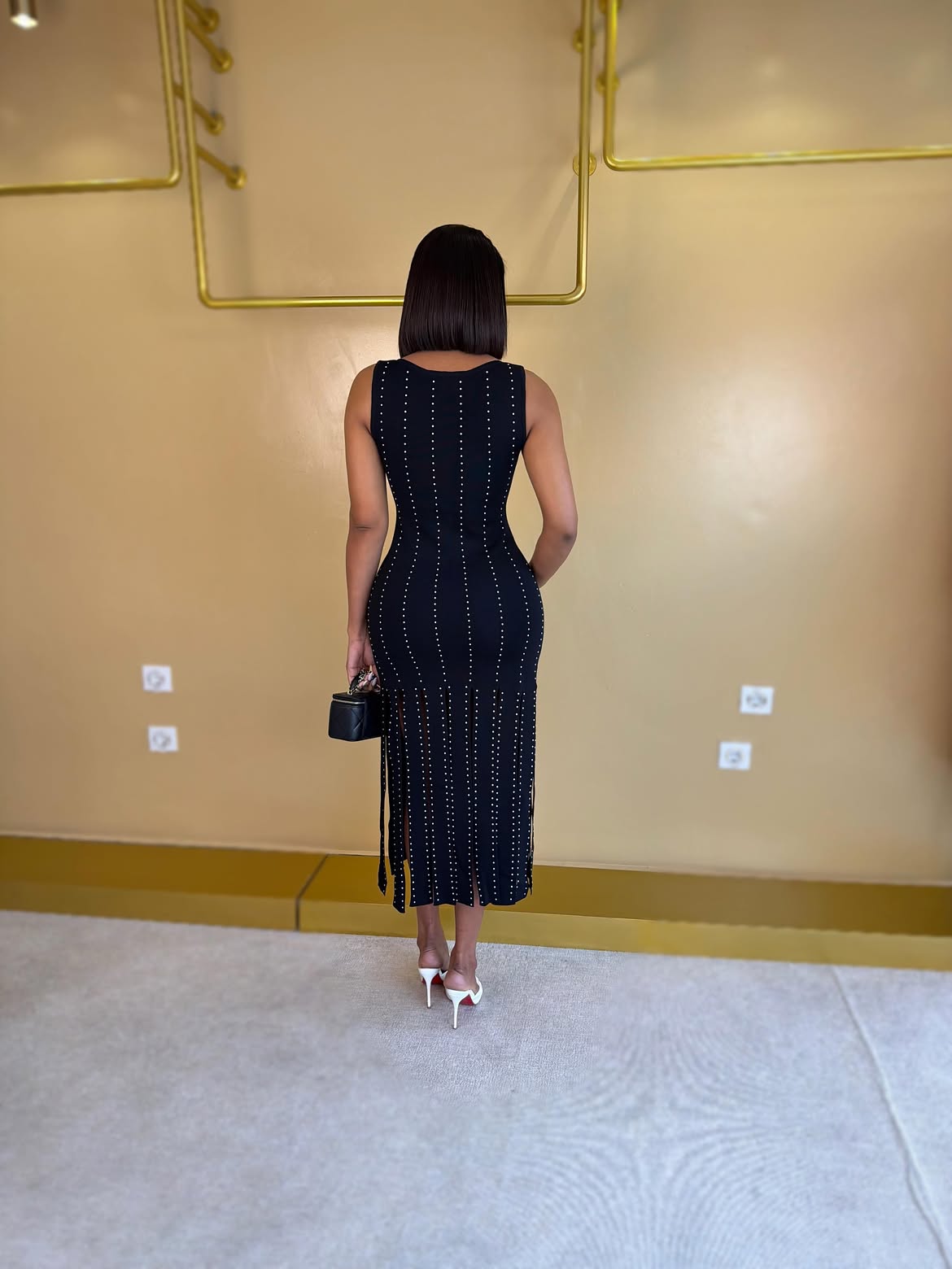 NOIR PEARL FRINGE MAXI DRESS
