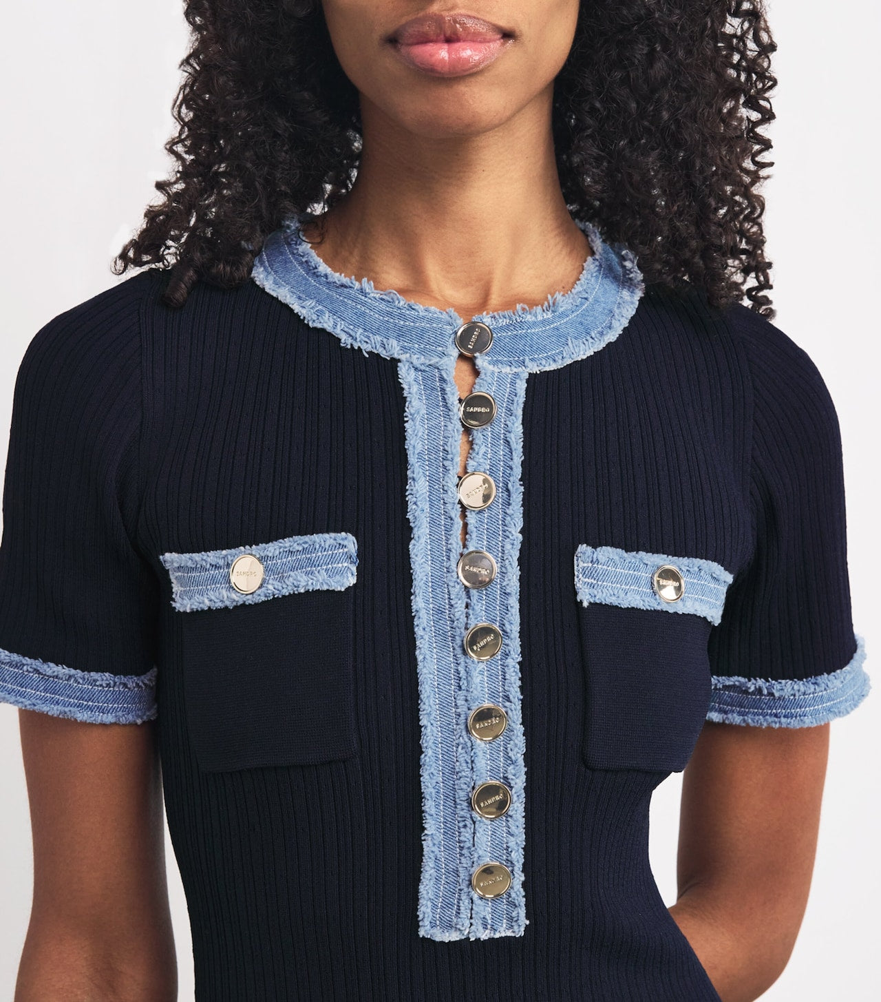 SHENAIE KNITTED DRESS IN BLUE/BLACK
