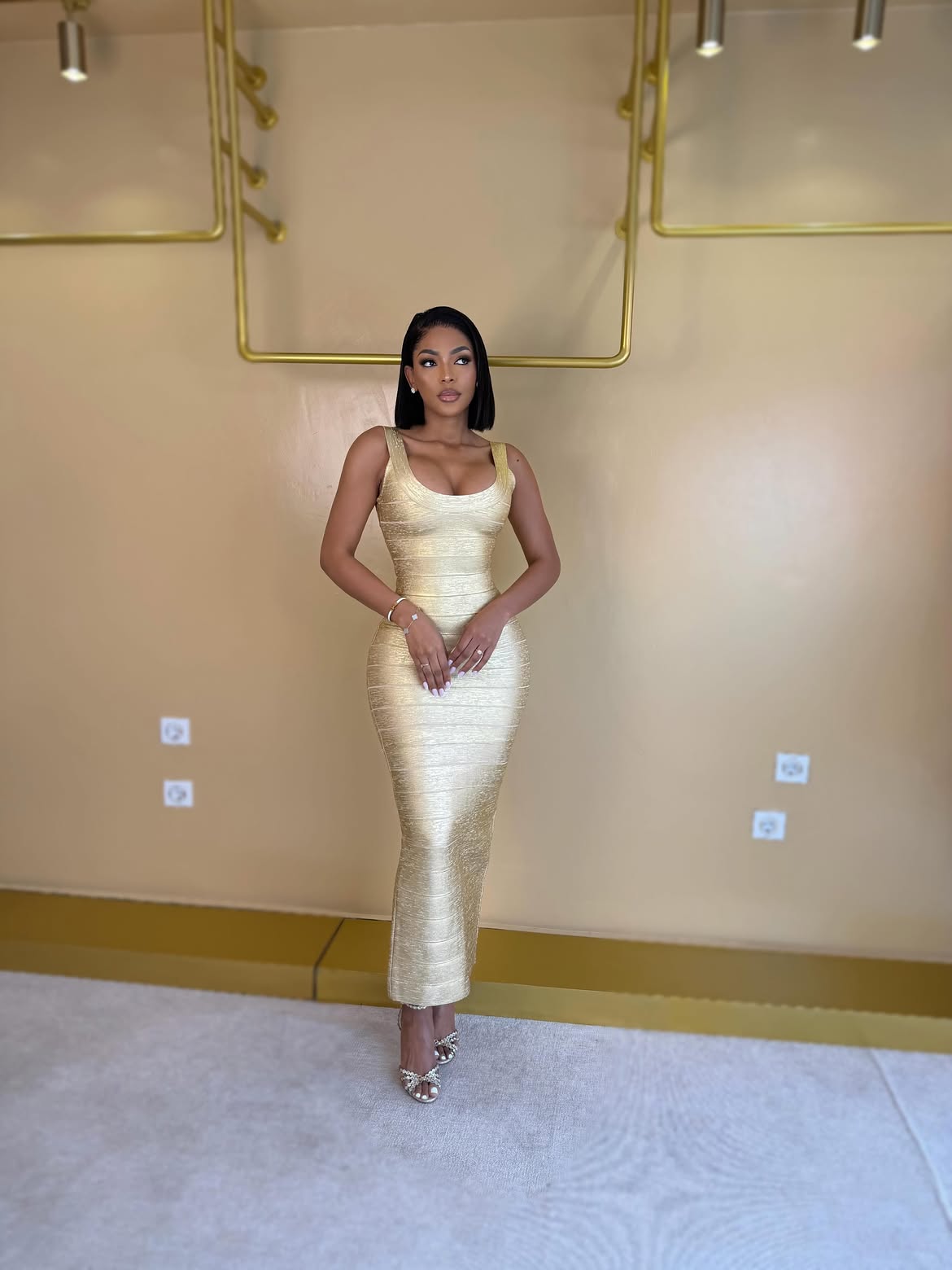 AURELIA GOLD BANDAGE MAXI DRESS