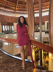 BLAIRE BLUSH DRAPE MINI DRESS (BURGUNDY)