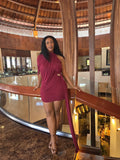 BLAIRE BLUSH DRAPE MINI DRESS (BURGUNDY)