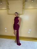 BLAIRE BLUSH DRAPE MINI DRESS (BURGUNDY)