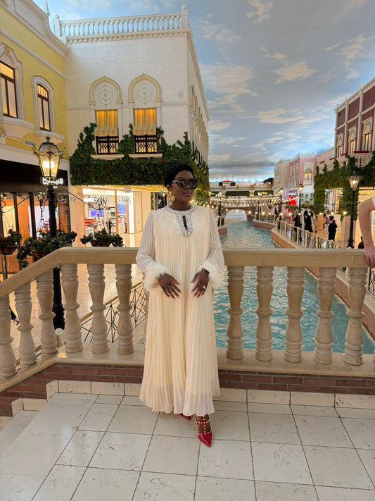 DIAMANTE FEATHERED MAXI DRESS