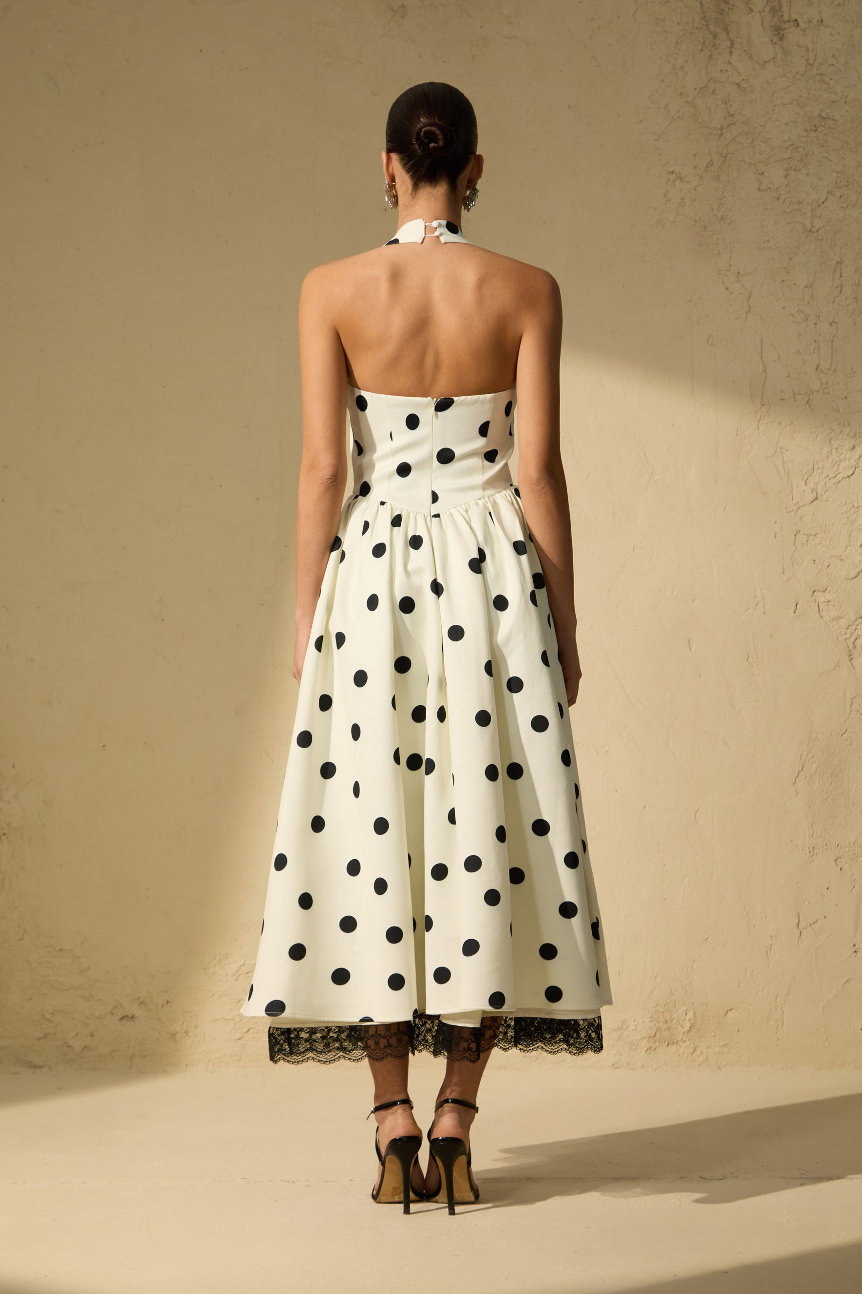 MONROE NOIR POLKA HALTER DRESS