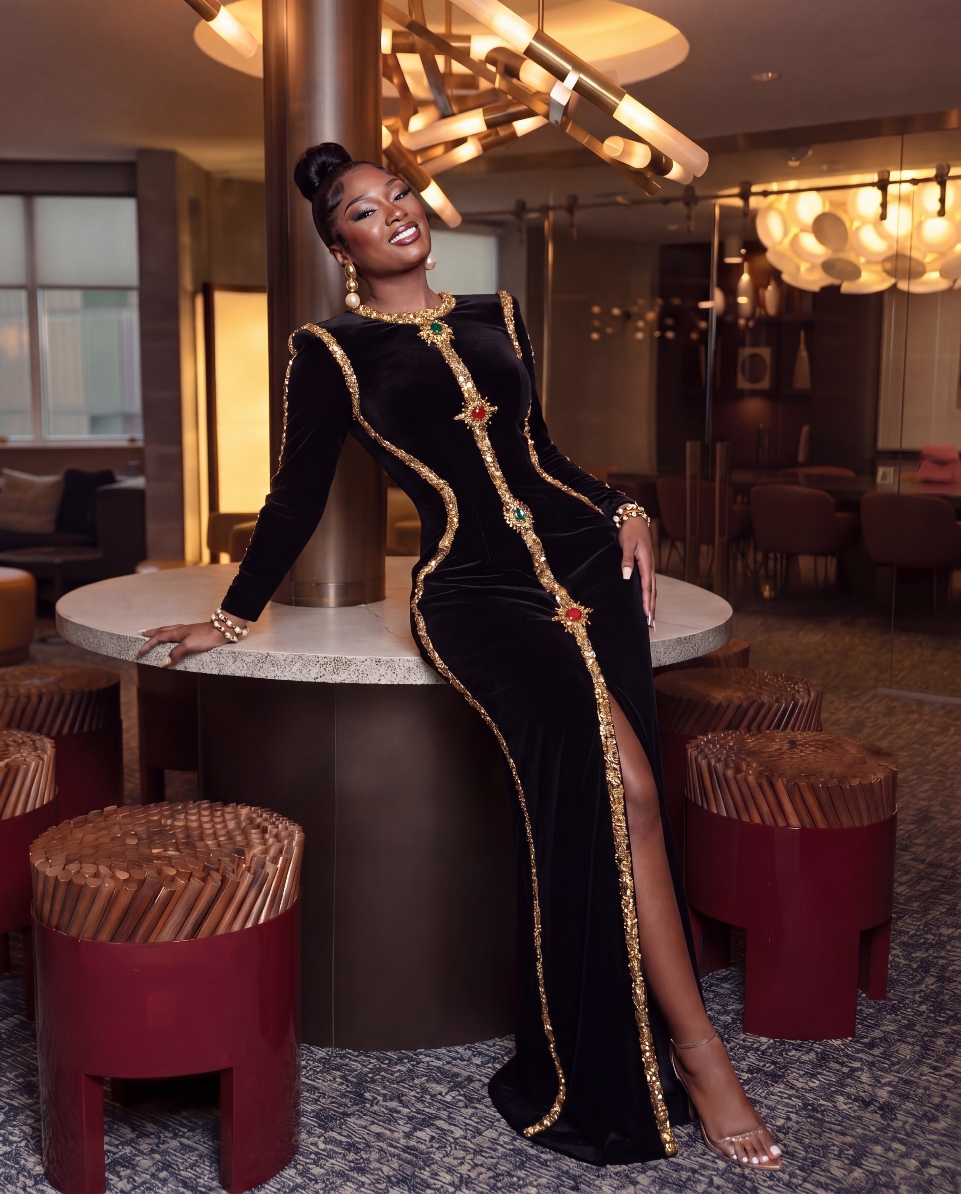 KEKE EMBELLISHED VELVET MAXI DRESS