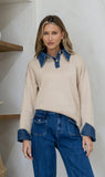 HARPER DENIM COLLAR KNIT SWEATER (Neutral)