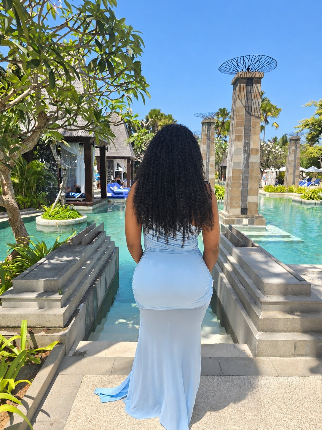 AMARA BLUE DRAPED MAXI DRESS