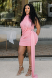BLAIRE BLUSH DRAPE MINI DRESS (PINK)
