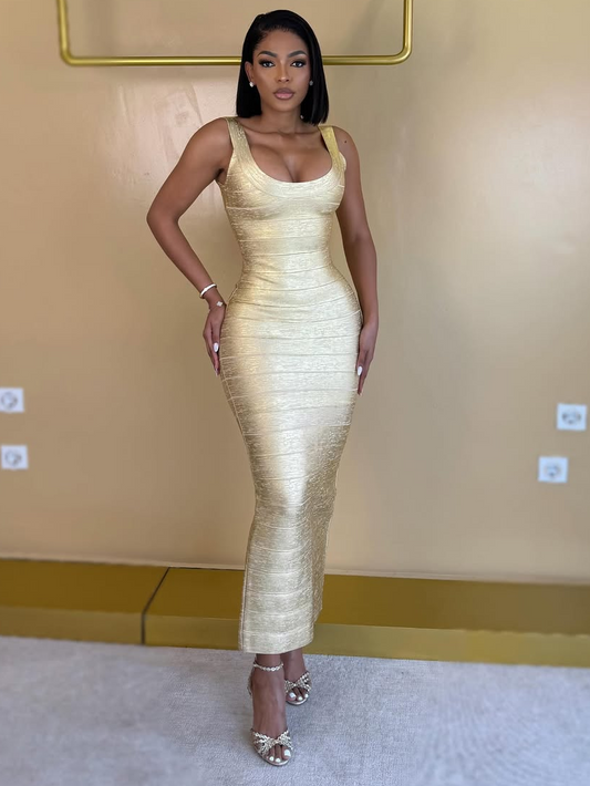 AURELIA GOLD BANDAGE MAXI DRESS