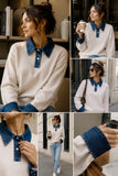 HARPER DENIM COLLAR KNIT SWEATER (NEUTRAL)