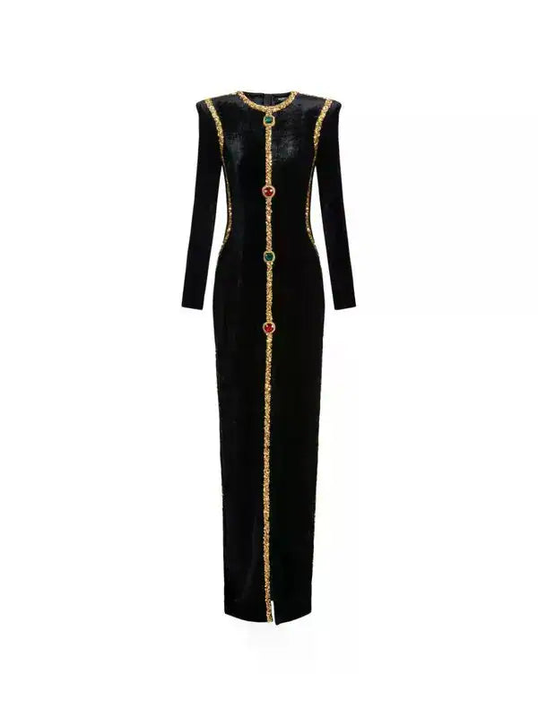 KEKE EMBELLISHED VELVET MAXI DRESS