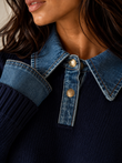 HARPER DENIM COLLAR KNIT SWEATER (Navy)