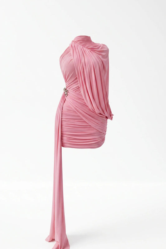 BLAIRE BLUSH DRAPE MINI DRESS (PINK)