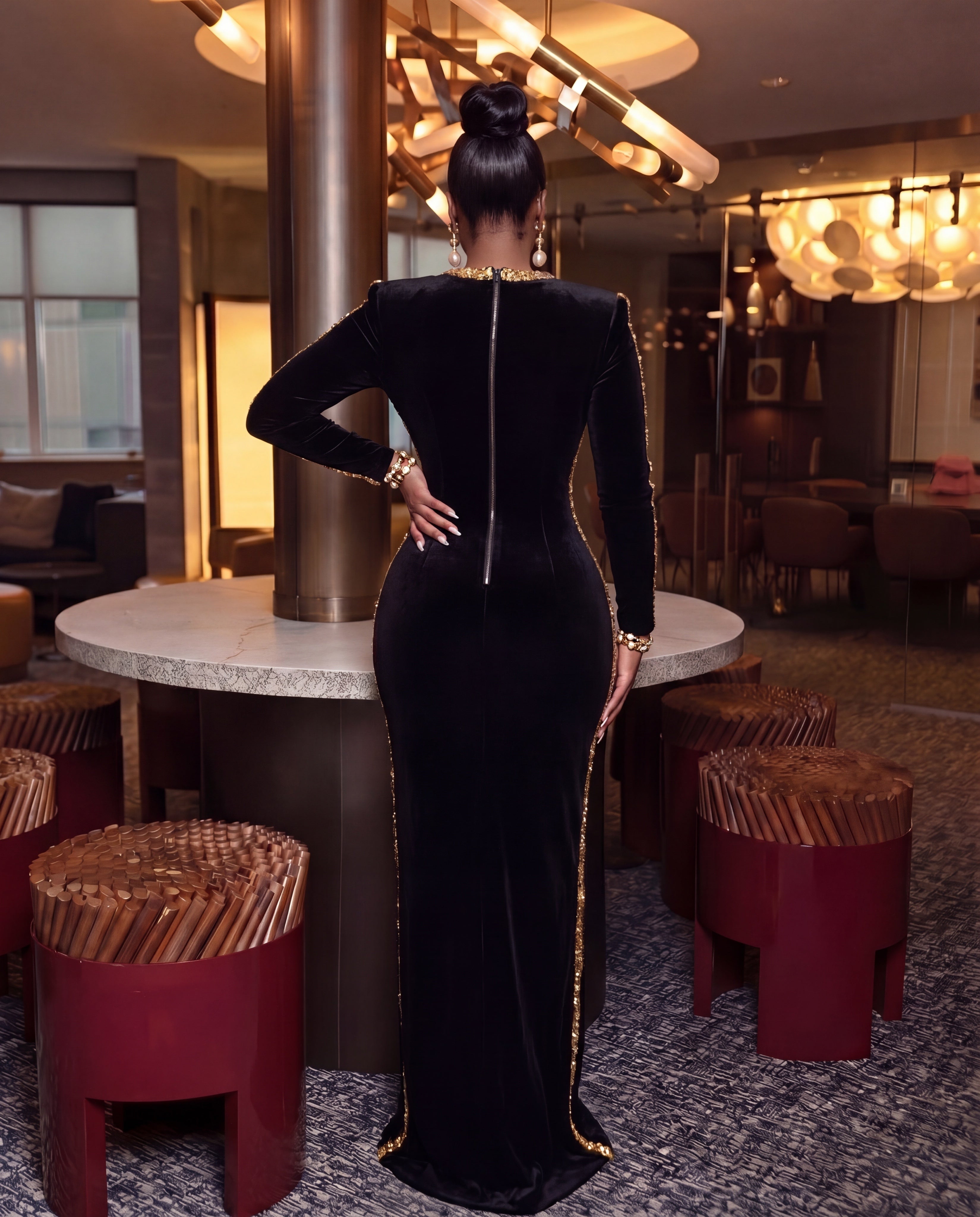 KEKE EMBELLISHED VELVET MAXI DRESS