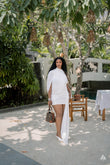 BLAIRE BLUSH DRAPE MINI DRESS (WHITE)
