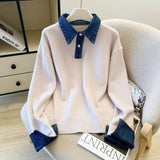 HARPER DENIM COLLAR KNIT SWEATER (Neutral)