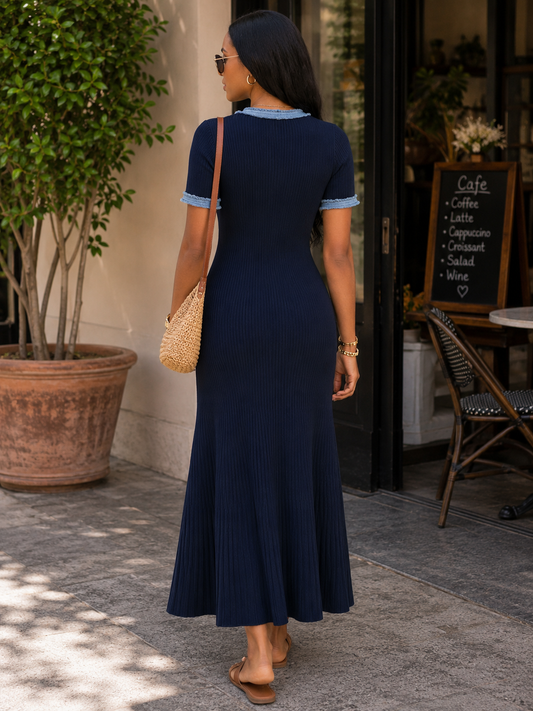 SHENAIE KNITTED DRESS IN BLUE/BLACK