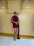 BLAIRE BLUSH DRAPE MINI DRESS (BURGUNDY)