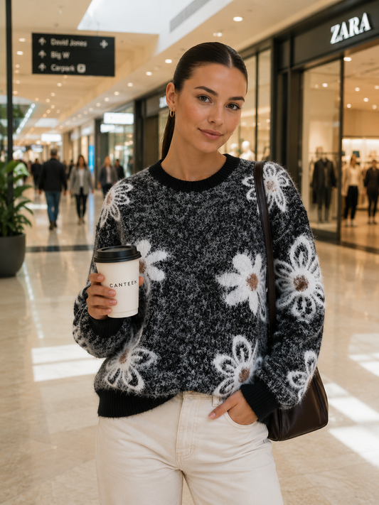 FLORAL SWEATER IN BLACK